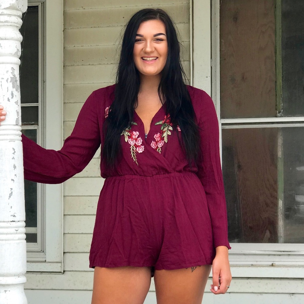 Burgundy Floral Romper
